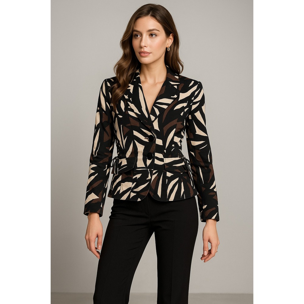Cache‎ Blazer Women M Black Lace Up Side Abstract Statement Glam Formal Jacket